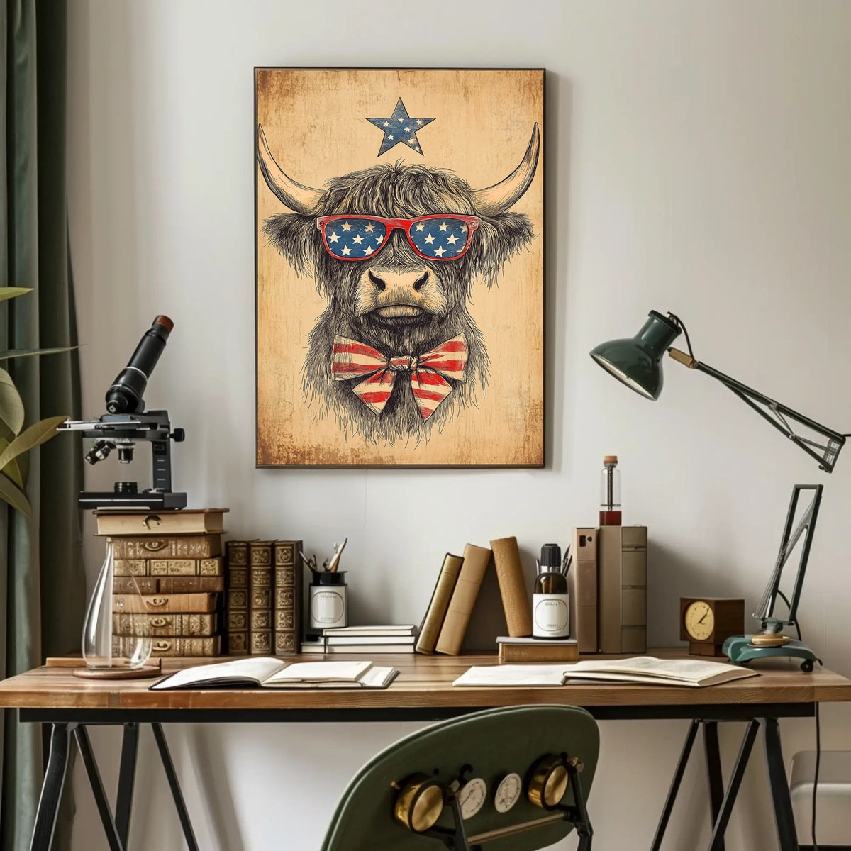 Highland Cow With Stars Sunglasses Americana Poster