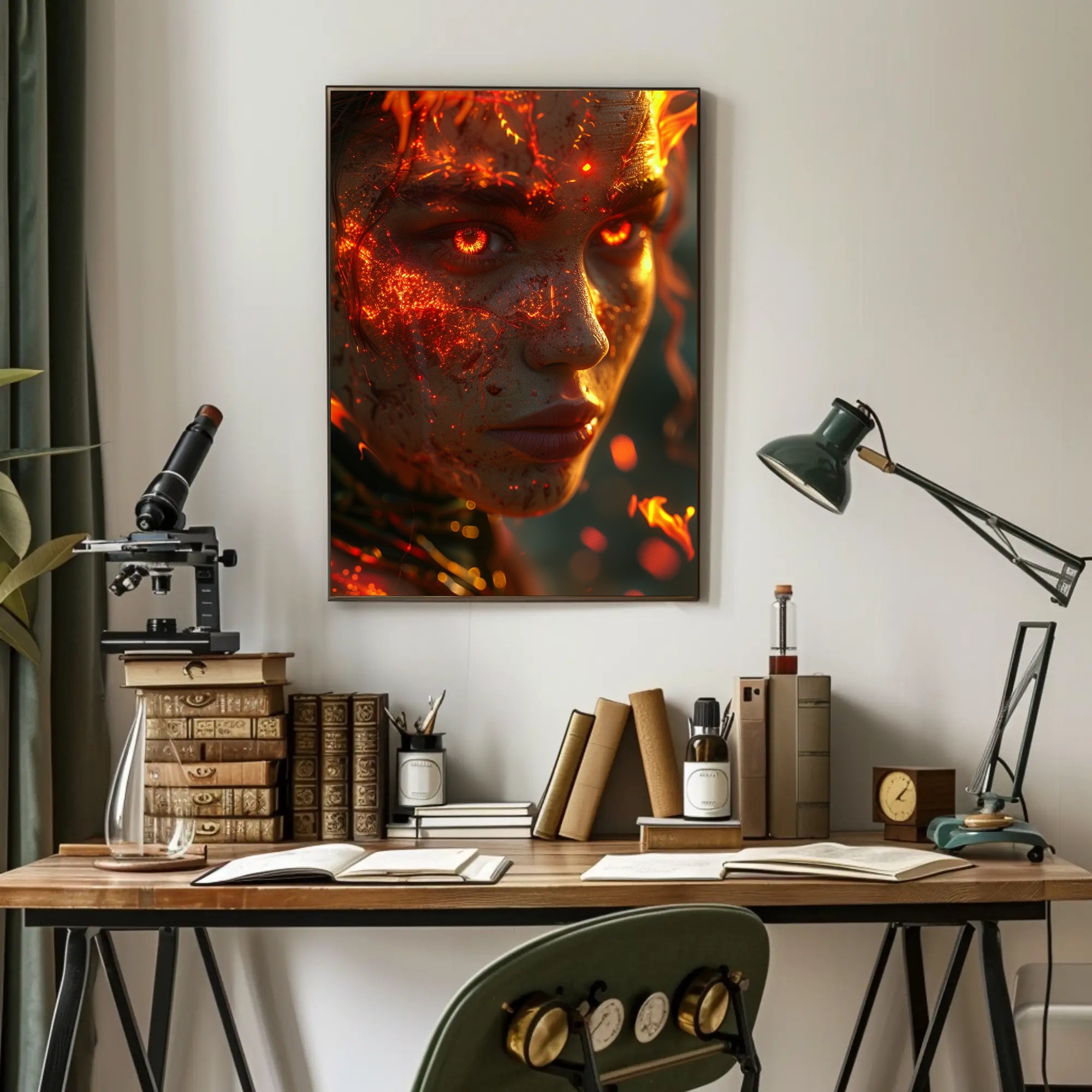 Fiery Mythical Character Surreal Fantasy Art Poster PosterGoat