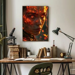 Fiery Mythical Character Surreal Fantasy Art Poster PosterGoat
