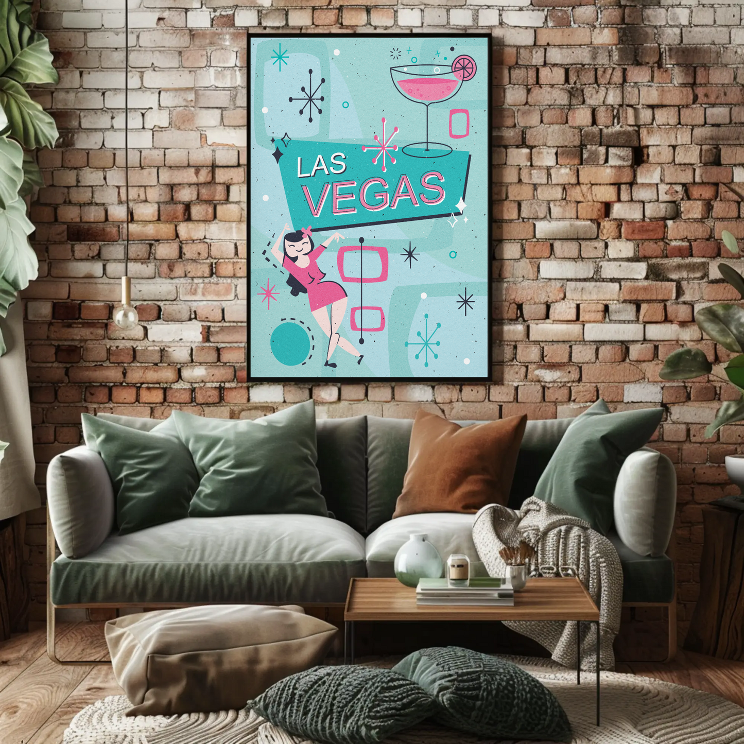 Las Vegas Retro Girl Martini Sign Midcentury Poster