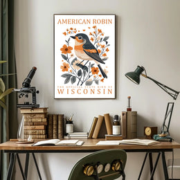 American Robin Wisconsin State Bird Poster Art