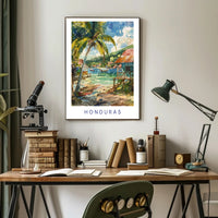 Honduran Coastal Village Serene Watercolor Art Travel Poster PosterGoat