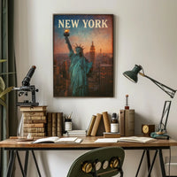 New York Skyline With Statue Of Liberty Poster