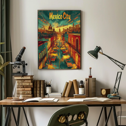 Mexico City Sunset Modern Skyline Travel Poster