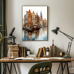 European Canal Cityscape Art Print Travel Poster