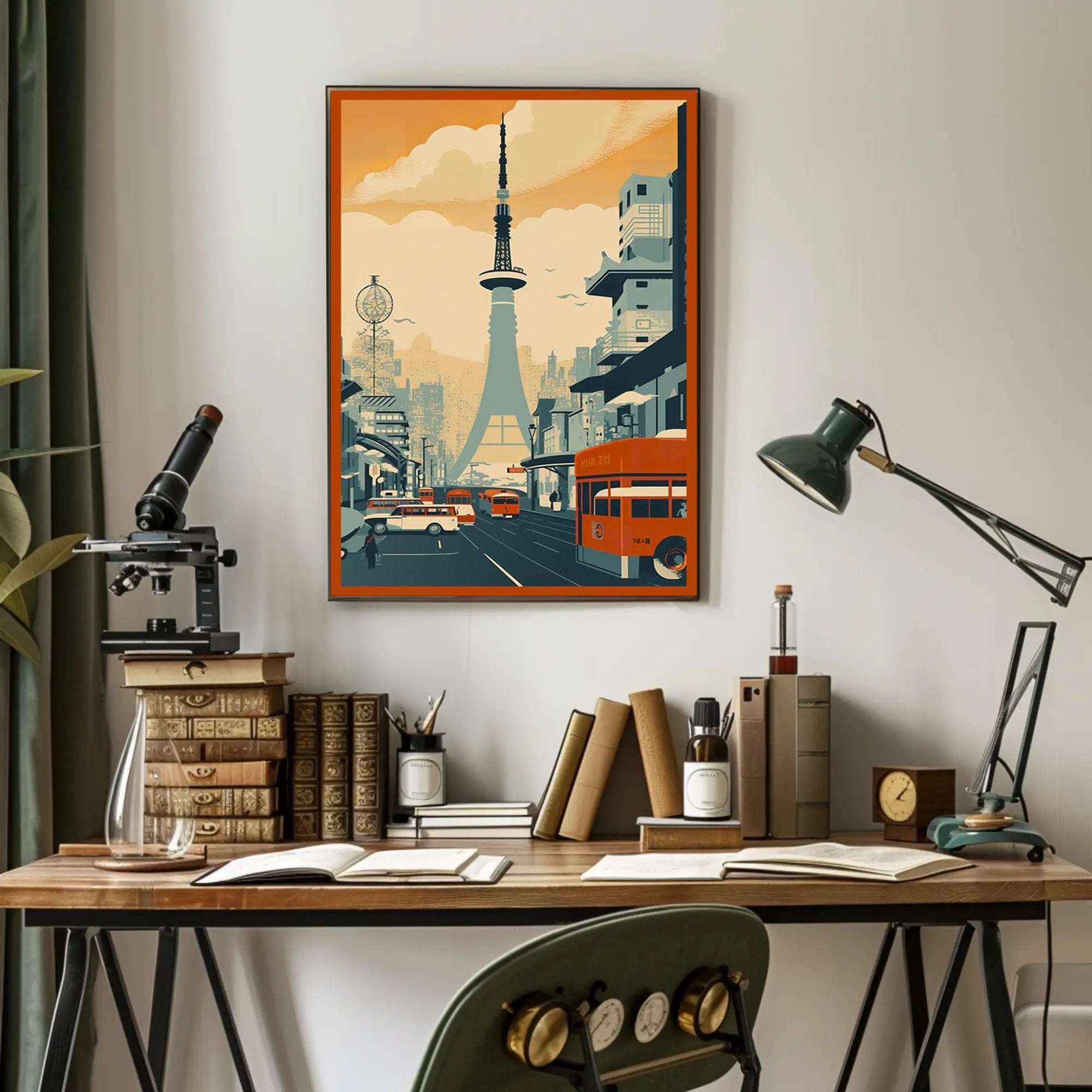 Retro Urban Cityscape at Sunset Poster