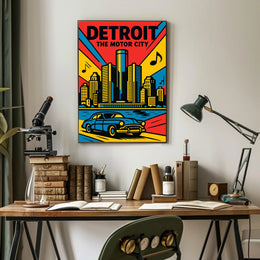 Detroit Skyline Classic Car Vibrant Urban Cityscape Poster