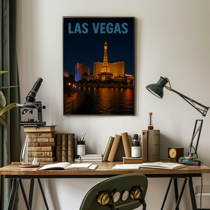 Las Vegas Eiffel Tower Hotel Night Lights Poster
