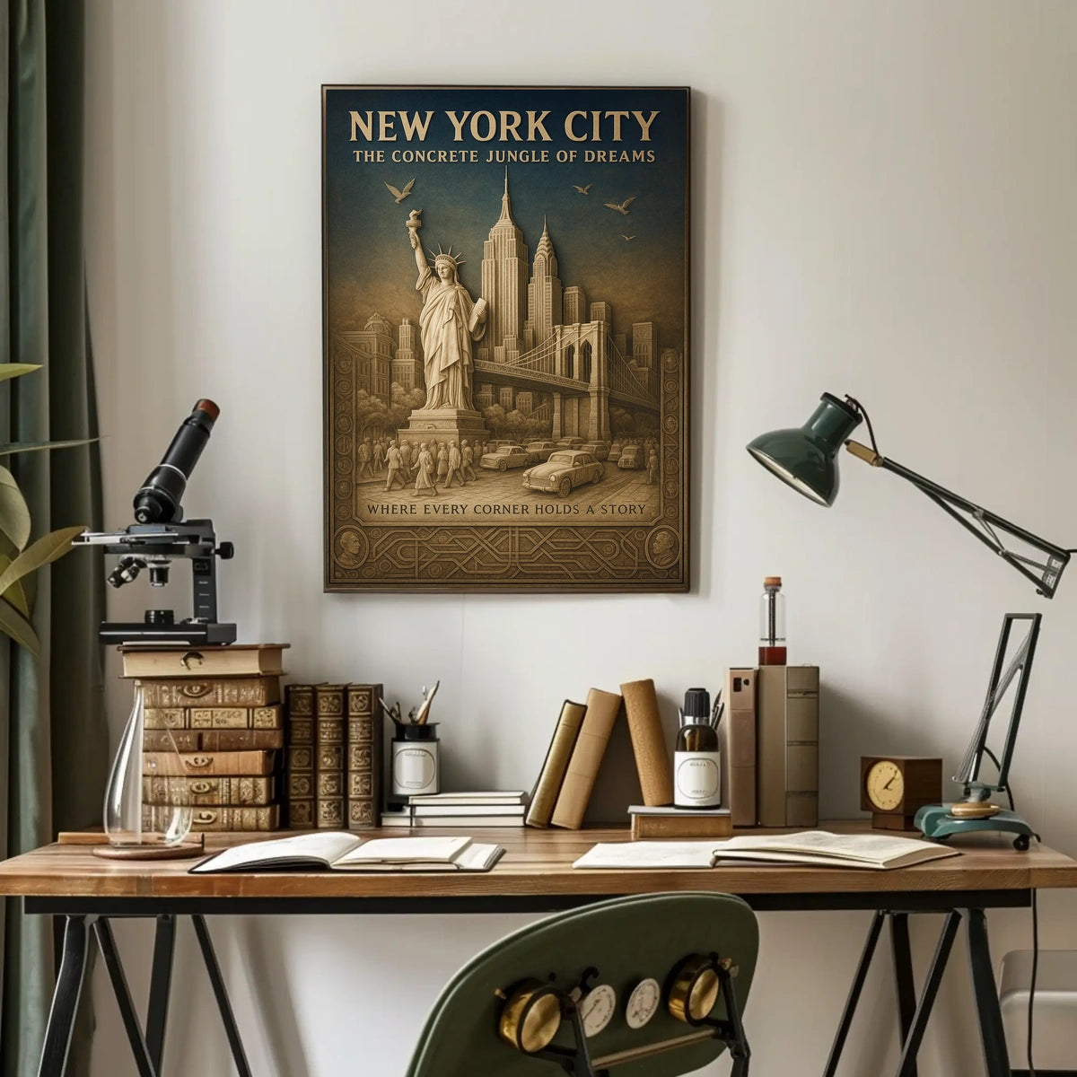New York City Landmarks Cityscape Poster Vintage Wall Art