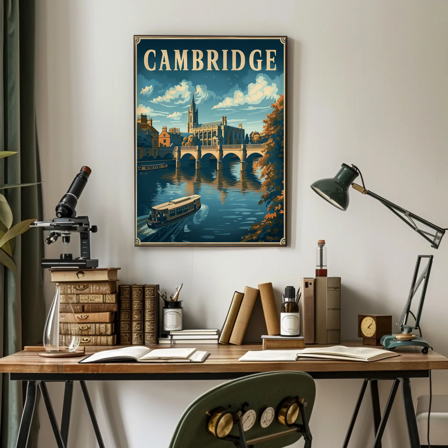 Cambridge England Bridge River Cathedral Travel Poster