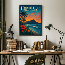 Honolulu Adventure Vintage Travel Poster Art Print