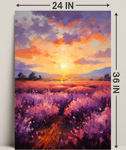 Sunset Over Lavender Fields Poster