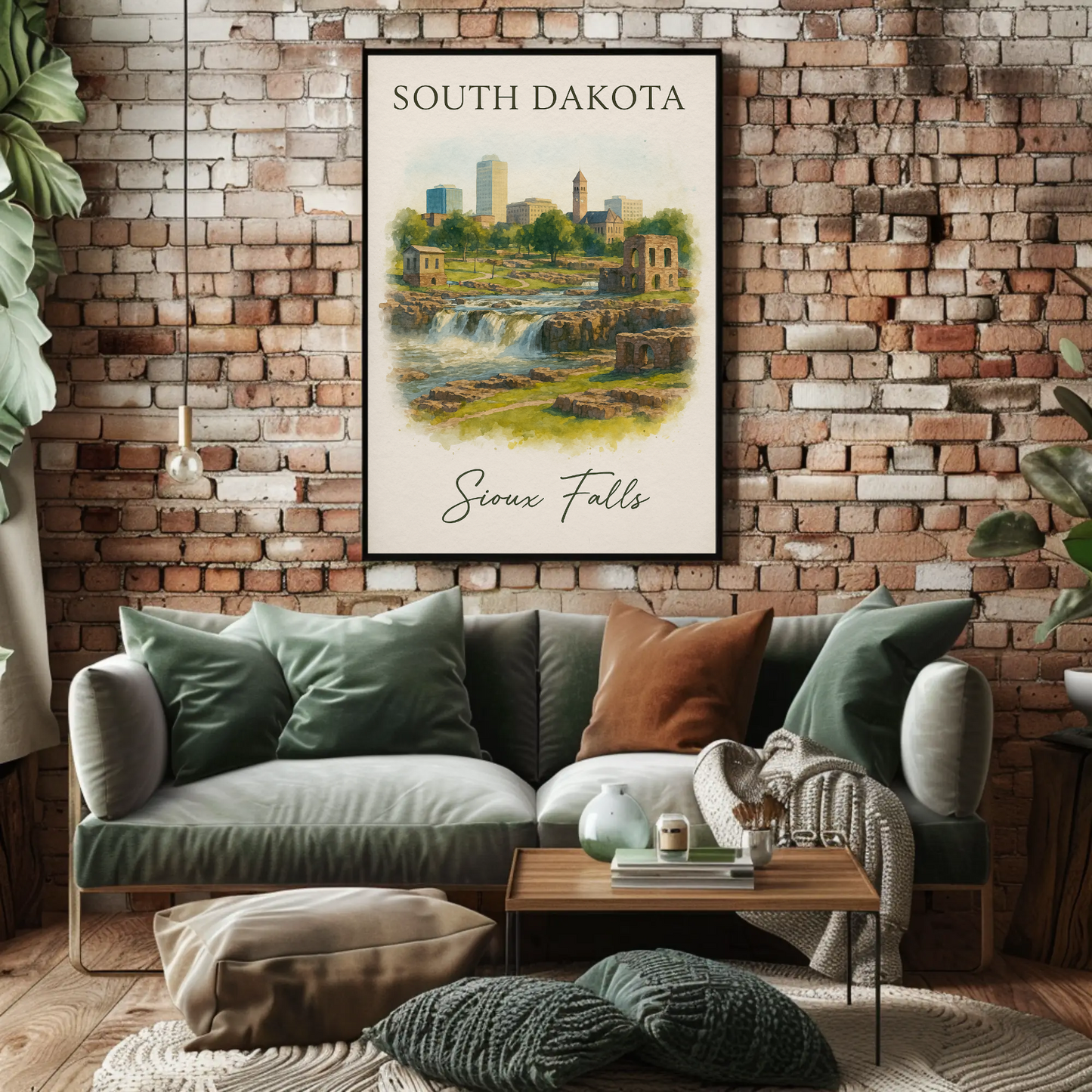 Sioux Falls South Dakota City Waterfall Vintage Travel Poster