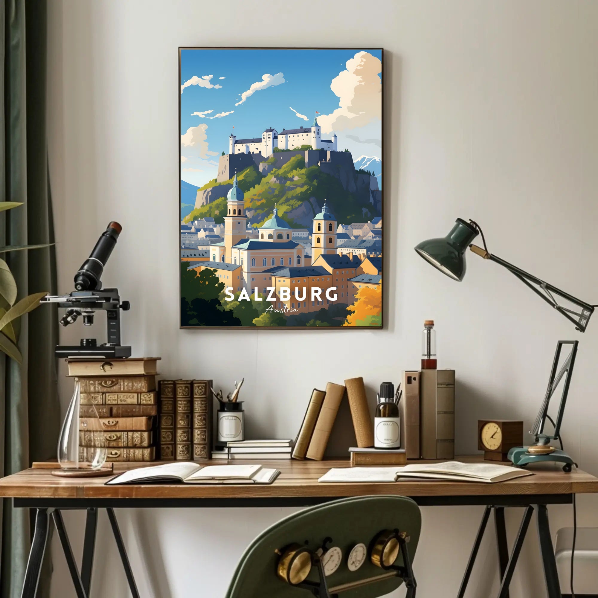 Salzburg Fortress Scenic Print Travel Poster