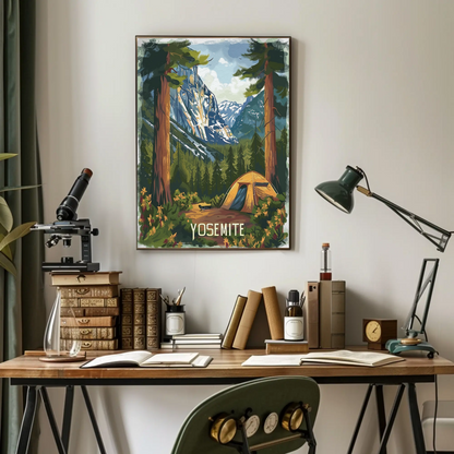 Yosemite National Park Tent View Travel Poster