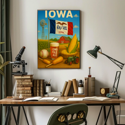 Iowa Corn Barn Ale Baseball Fair Tractor Travel Poster