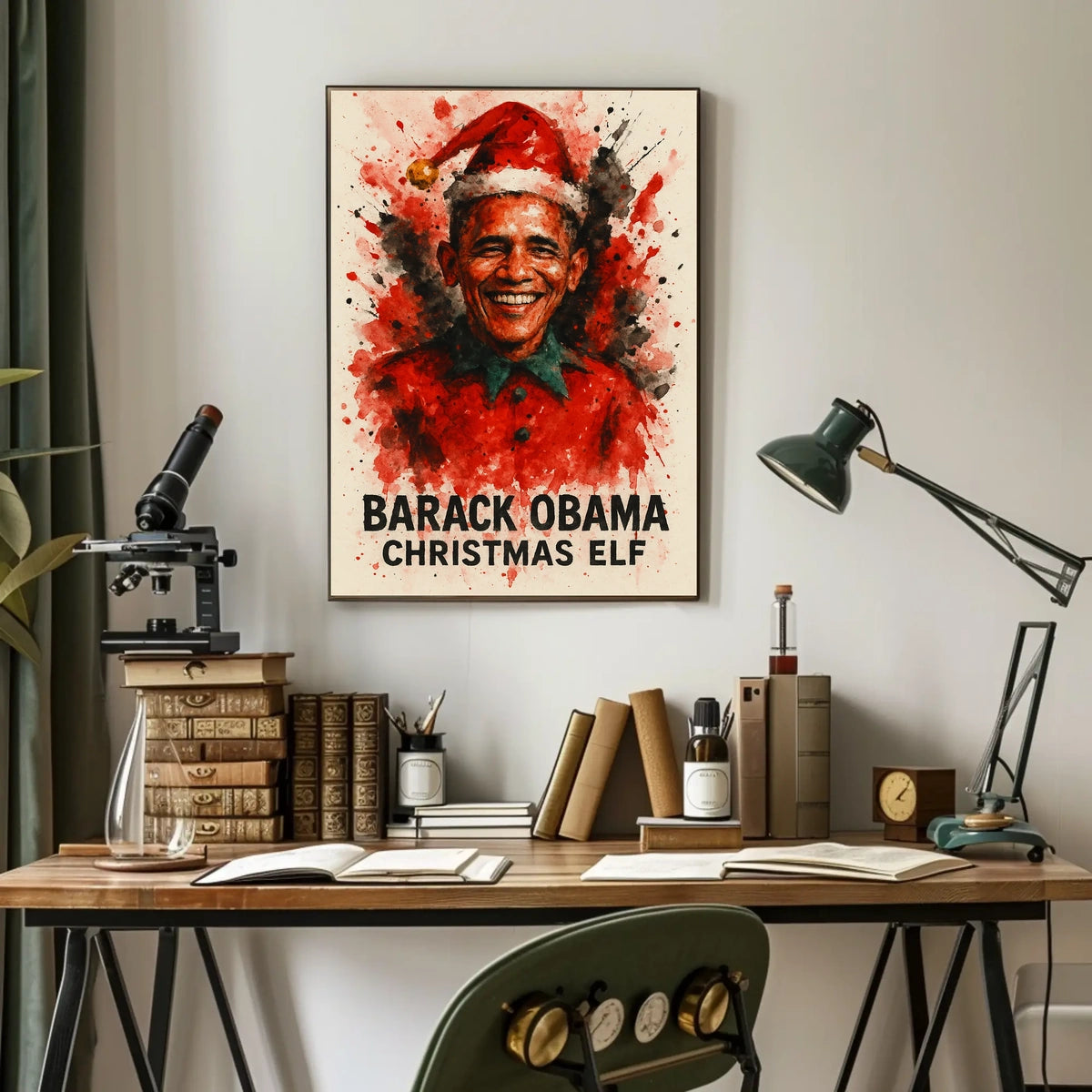 Barack Obama Christmas Elf Watercolor Presidential Poster