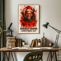 Barack Obama Christmas Elf Watercolor Presidential Poster
