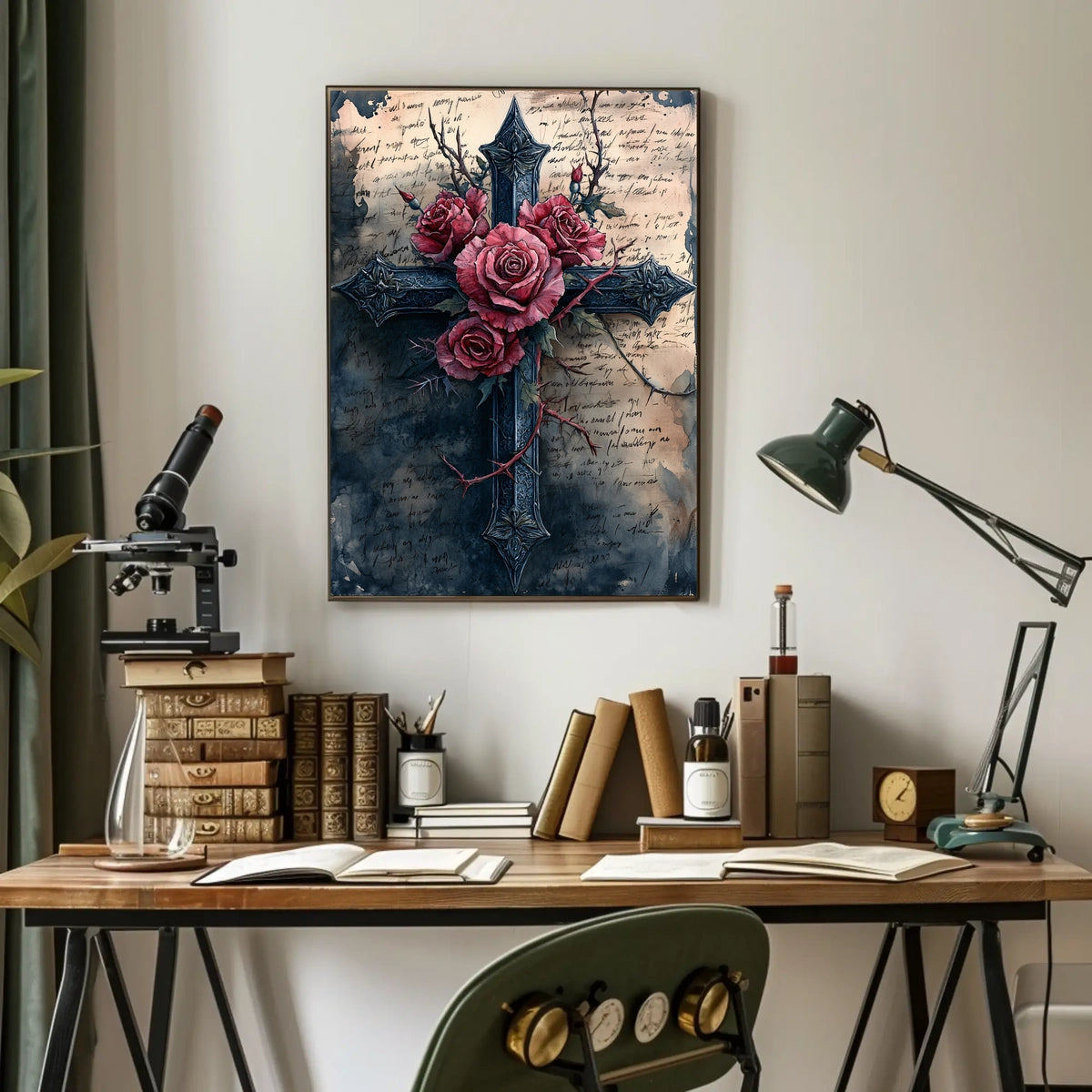 Gothic Cross With Roses Design Poster