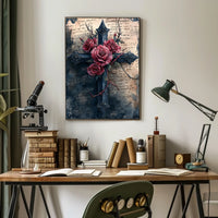Gothic Cross With Roses Design Poster