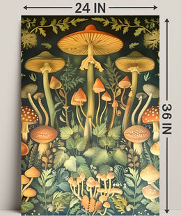 Mushroom Wonderland in Vintage Botanical Illustration Educational Poster