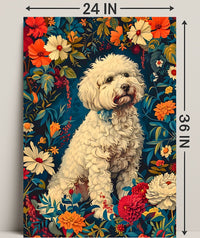 Fluffy Dog in Flower Garden Animal Poster