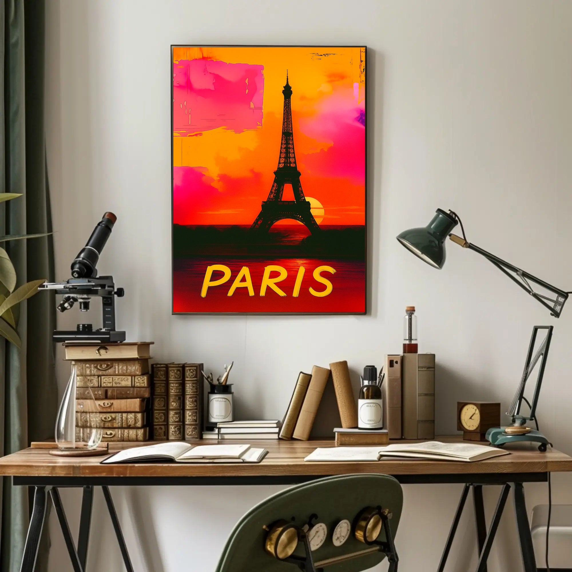 Paris Eiffel Tower Vibrant Sunset Urban or Cityscape Poster