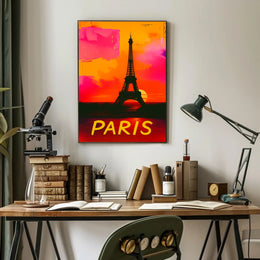 Paris Eiffel Tower Vibrant Sunset Urban or Cityscape Poster
