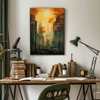 Urban Autumn Cityscape with Skyscrapers and Nature Poster