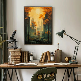 Urban Autumn Cityscape with Skyscrapers and Nature Poster