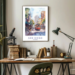 San Diego Streetcar Scene Poster PosterGoat