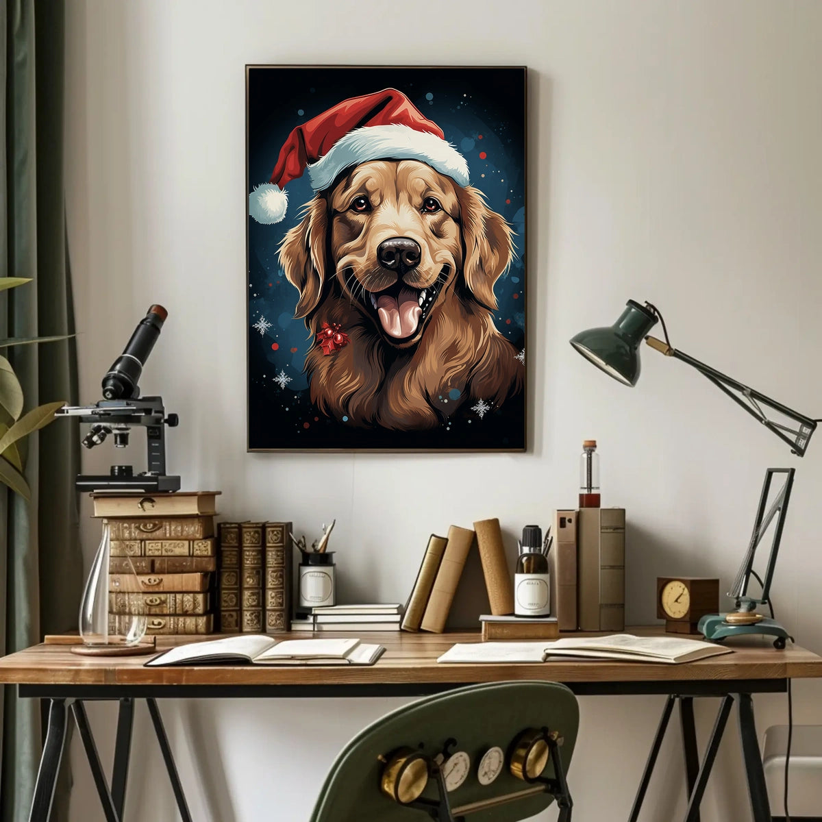Golden Retriever Festive Christmas Poster: Cheerful Holiday Art