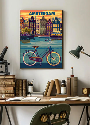 Amsterdam Canals and Bicycle Urban Cityscape Poster