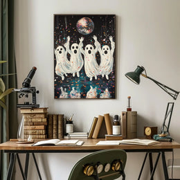 Dancing Ghosts Cartoon Disco Festive Poster