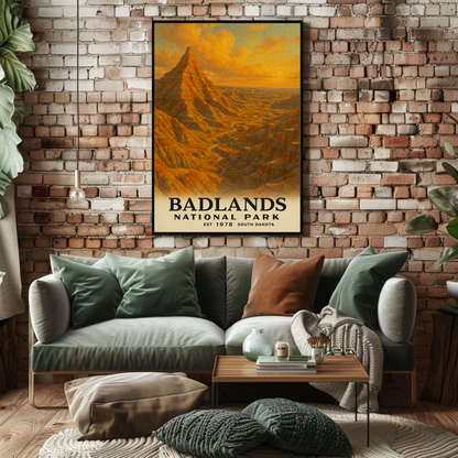 Badlands National Park South Dakota Painting Vintage Travel Poster