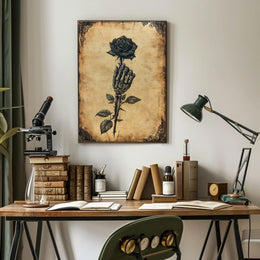 Gothic Skeletal Hand and Black Rose Artistic Poster