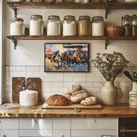 Dynamic Horse Racing Scene: Impressionistic Art Poster