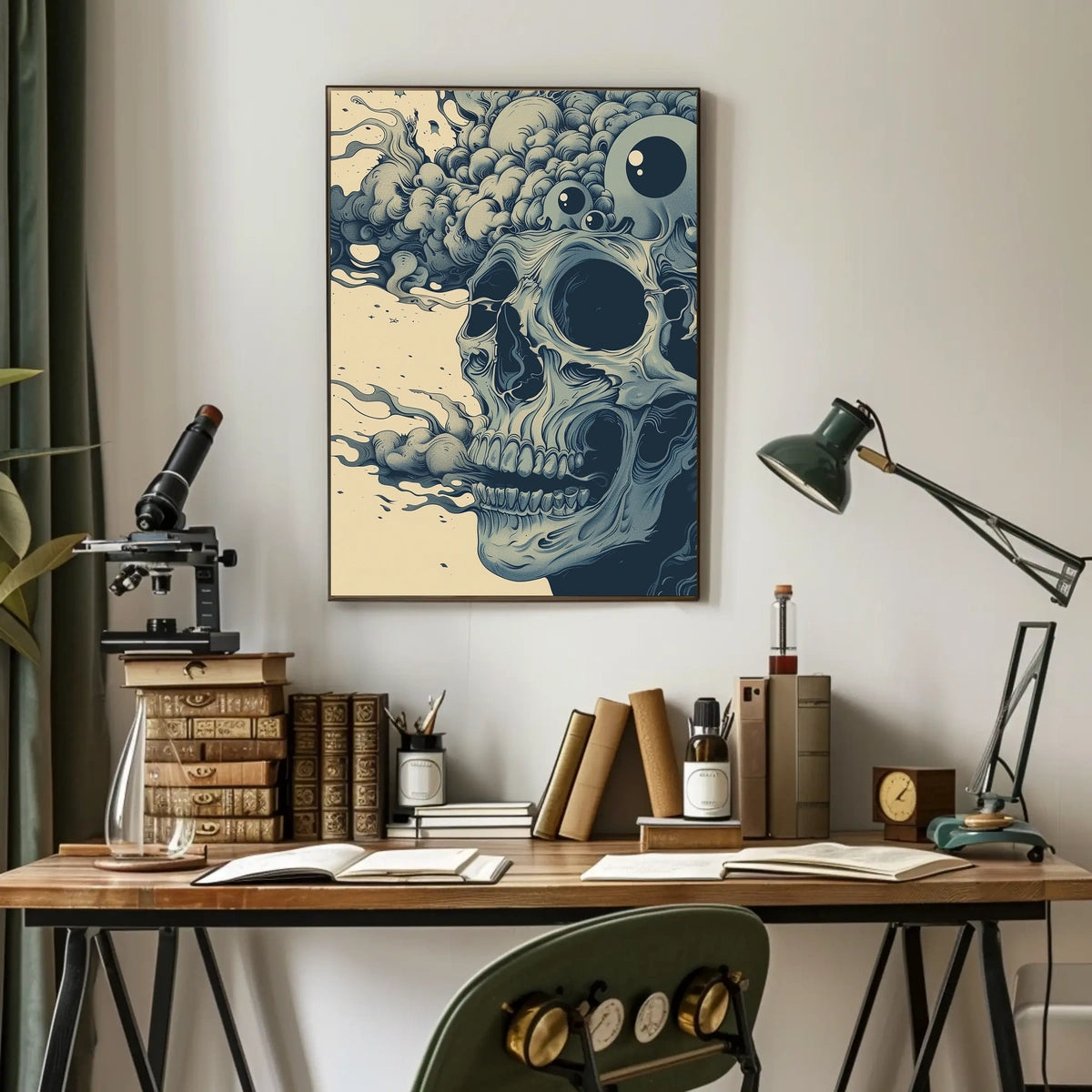 Surreal Skull Art Poster with Vintage Eerie Design
