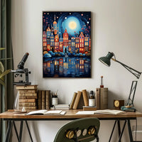 Charming European Townhouses Canal Travel Poster
