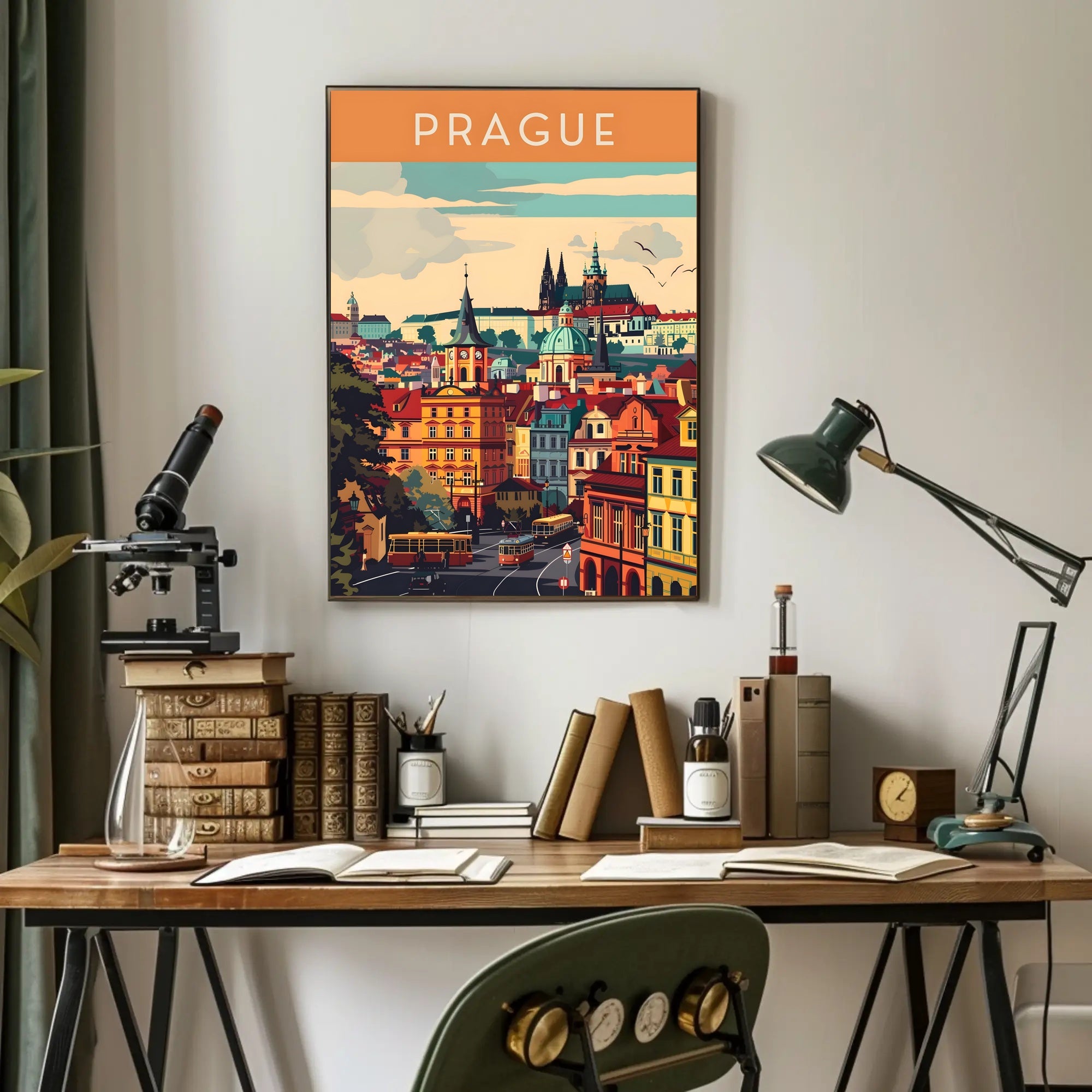 Prague Cityscape Architectural Art Print - Travel Poster