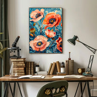 Vibrant Poppy Botanical Art with Vintage Flair Poster