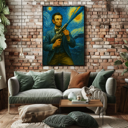 Abraham Lincoln Starry Night Fusion Sci-Fi Portrait Vintage Travel Poster