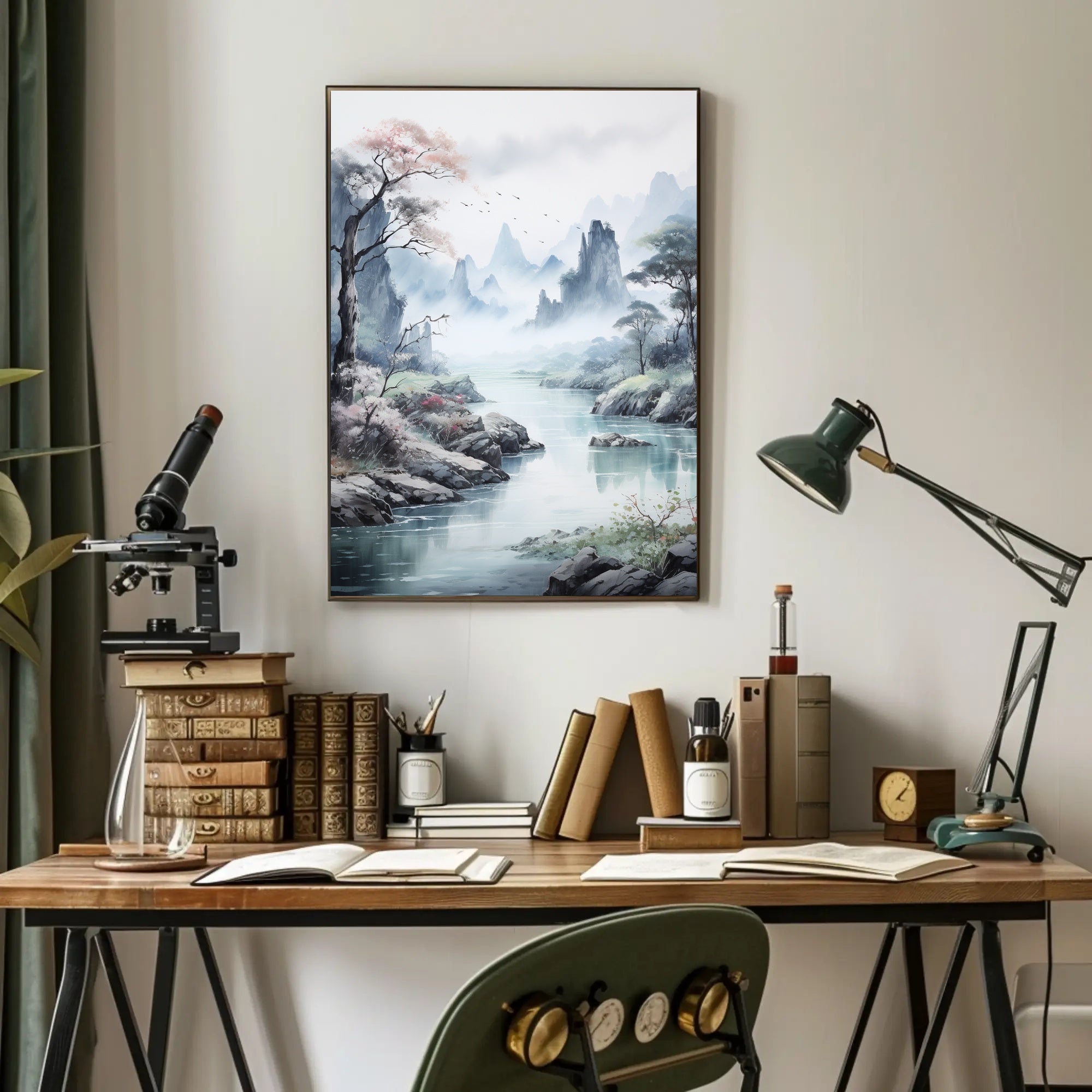 Serene Mountain Vista: Traditional East Asian Artistic Poster