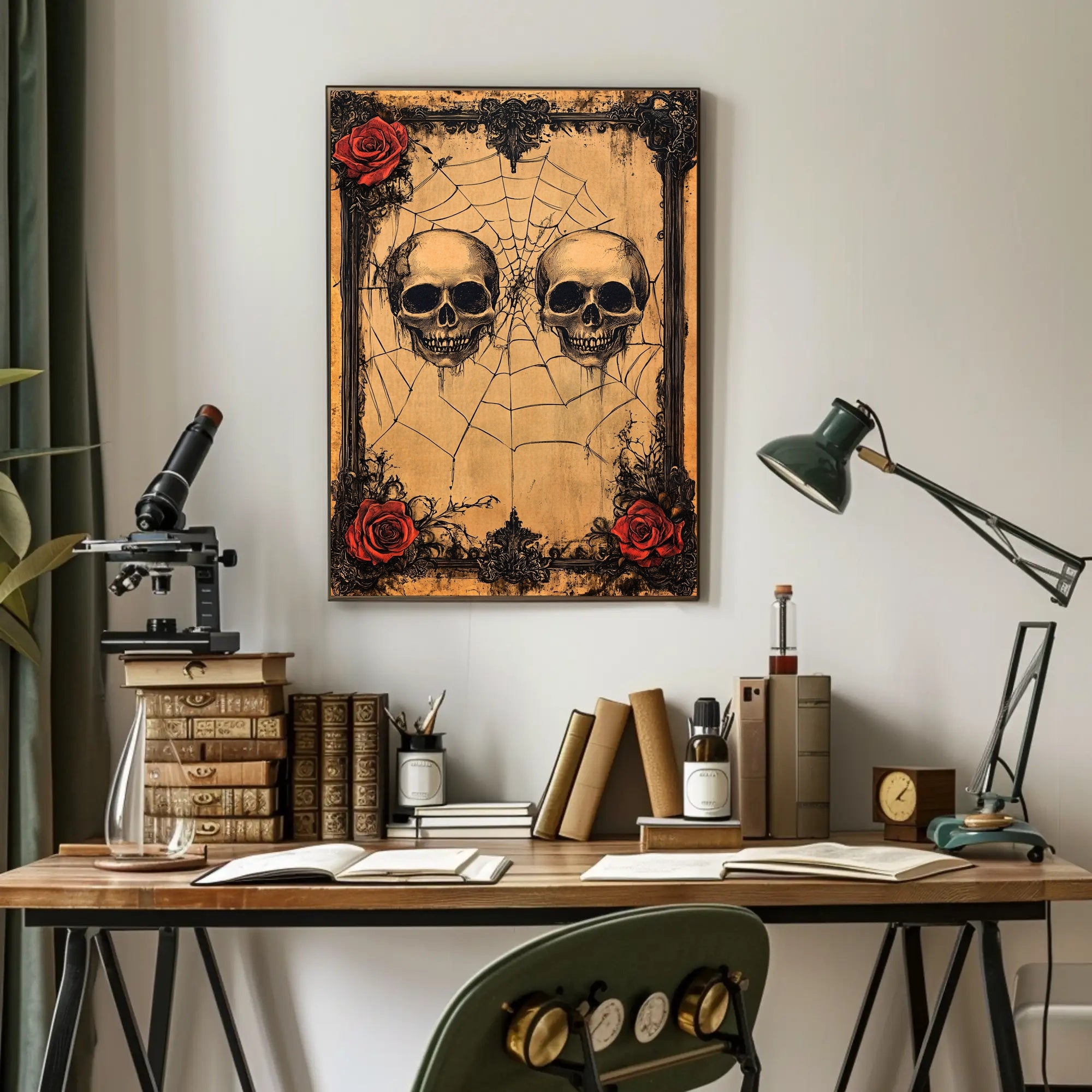 Gothic Skulls And Roses Poster