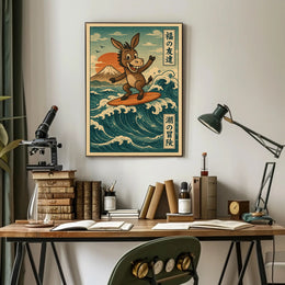 Surfing Donkey Adventure on Japanese Heritage Poster