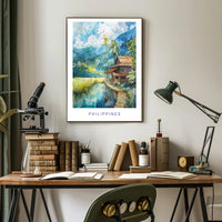 Serene Philippine Scene Watercolor Artistic Poster PosterGoat