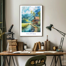 Serene Philippine Scene Watercolor Artistic Poster PosterGoat