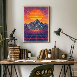 Retro-Futuristic Synthwave Landscape Poster, Futuristic Sci-Fi Poster