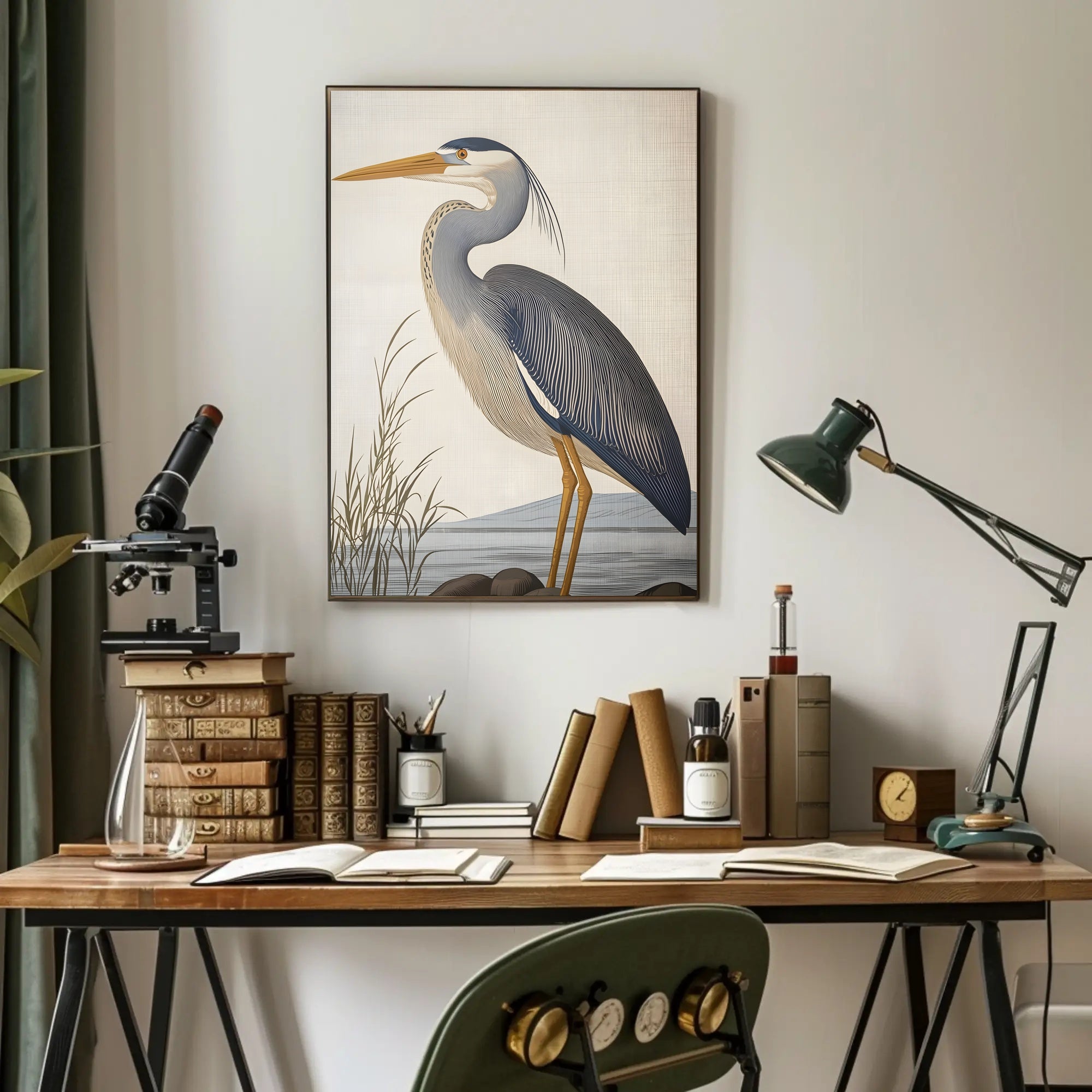 Heron Illustration Poster Elegant Coastal Wall Art
