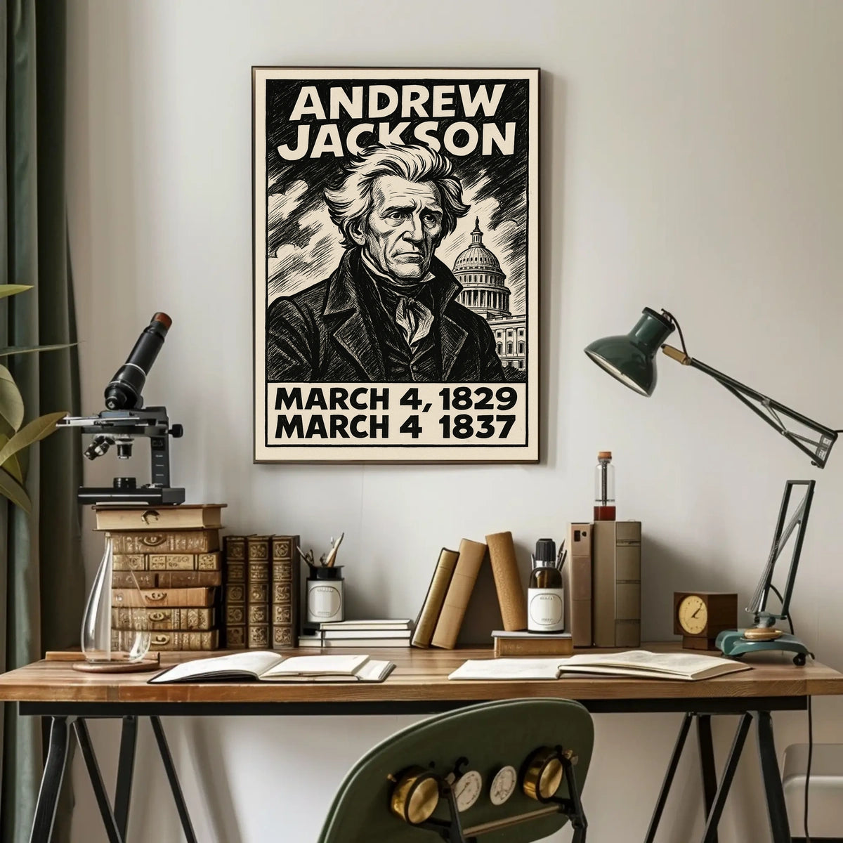 Andrew Jackson 7th President of the United States B & W Comic Sketch Poster